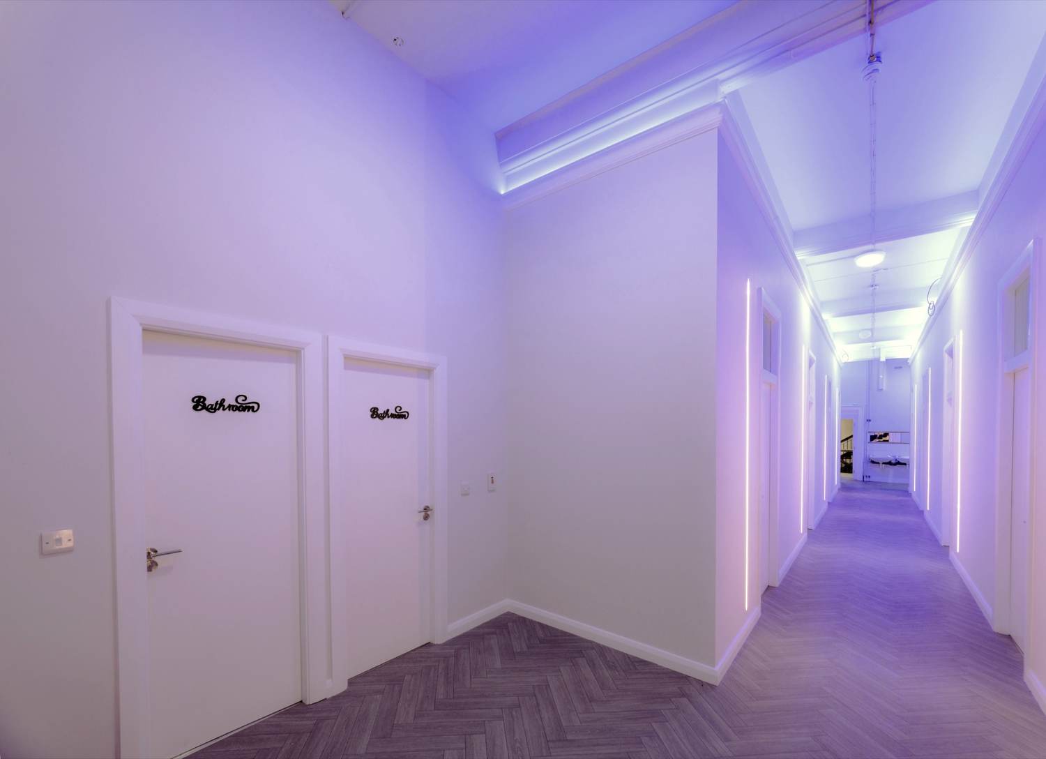 Bower Hall hallway with soft lighting
