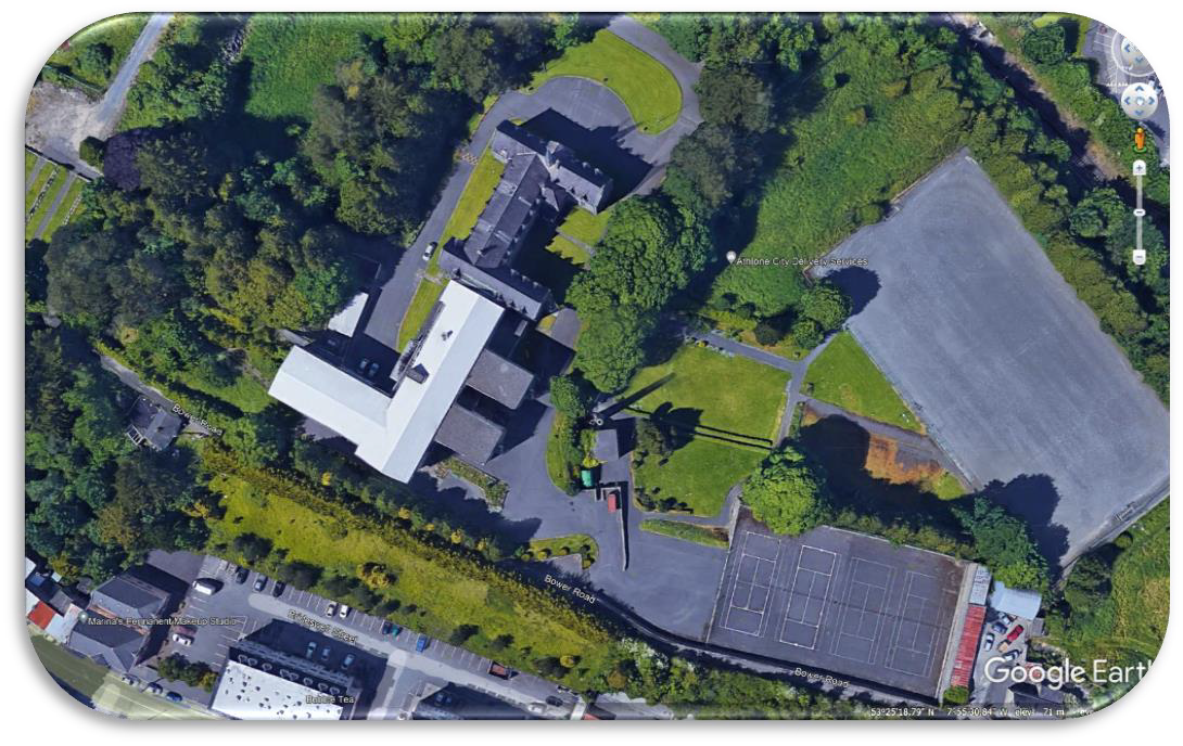 Aerial view of Bower Hall and its woodland grounds
